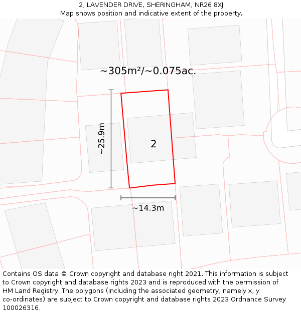 2, LAVENDER DRIVE, SHERINGHAM, NR26 8XJ: Plot and title map