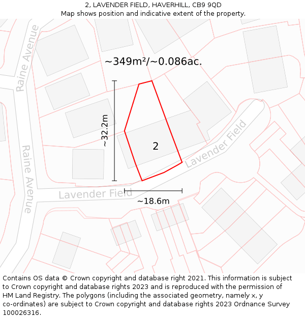 2, LAVENDER FIELD, HAVERHILL, CB9 9QD: Plot and title map