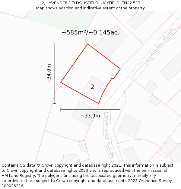2, LAVENDER FIELDS, ISFIELD, UCKFIELD, TN22 5FB: Plot and title map