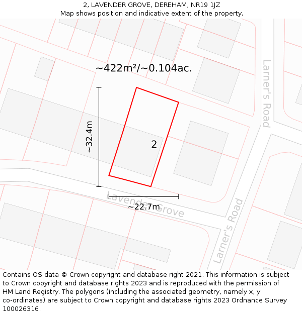 2, LAVENDER GROVE, DEREHAM, NR19 1JZ: Plot and title map