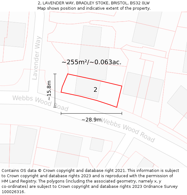 2, LAVENDER WAY, BRADLEY STOKE, BRISTOL, BS32 0LW: Plot and title map