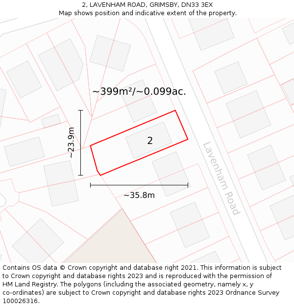 2, LAVENHAM ROAD, GRIMSBY, DN33 3EX: Plot and title map