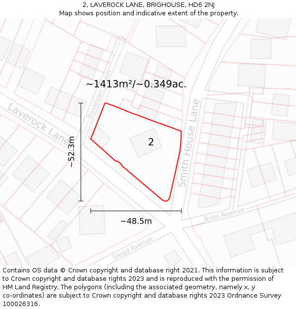 2, LAVEROCK LANE, BRIGHOUSE, HD6 2NJ: Plot and title map