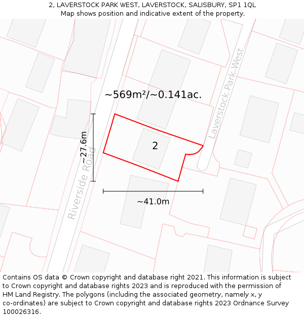 2, LAVERSTOCK PARK WEST, LAVERSTOCK, SALISBURY, SP1 1QL: Plot and title map