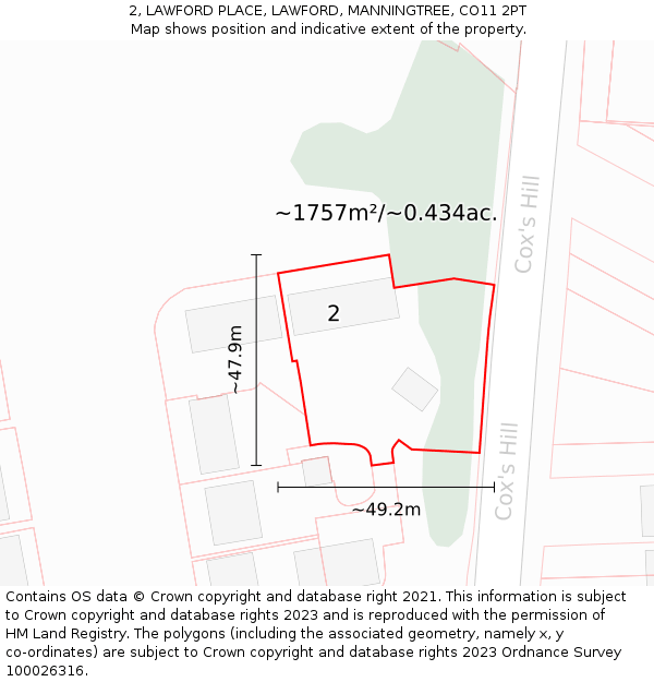 2, LAWFORD PLACE, LAWFORD, MANNINGTREE, CO11 2PT: Plot and title map
