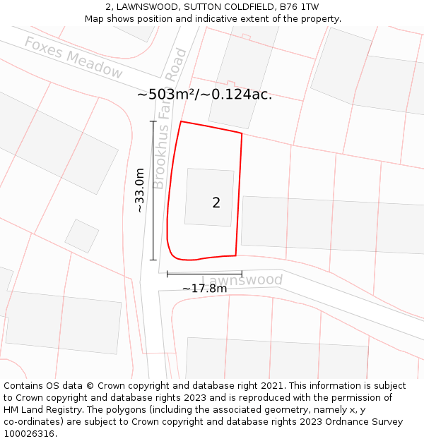 2, LAWNSWOOD, SUTTON COLDFIELD, B76 1TW: Plot and title map