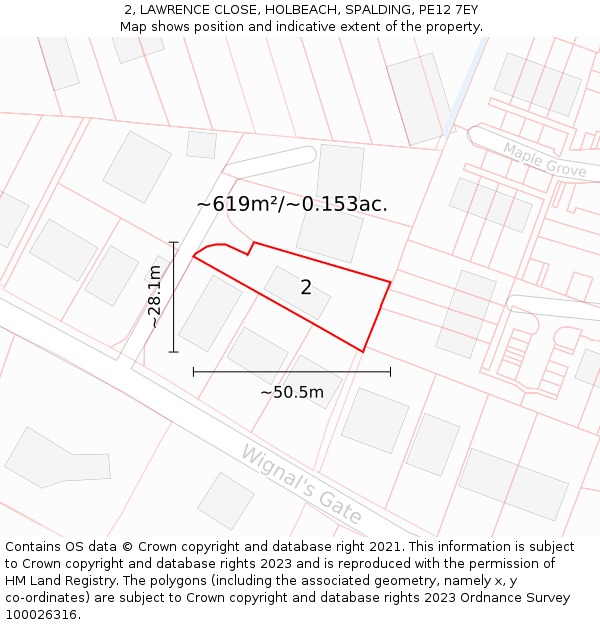 2, LAWRENCE CLOSE, HOLBEACH, SPALDING, PE12 7EY: Plot and title map