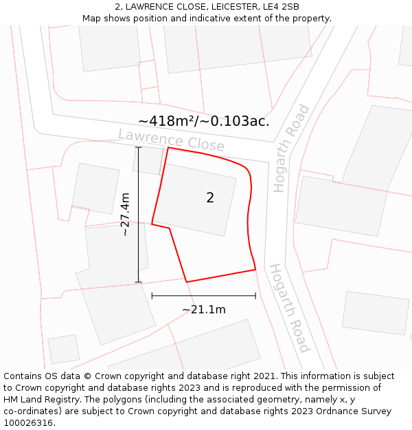 2, LAWRENCE CLOSE, LEICESTER, LE4 2SB: Plot and title map