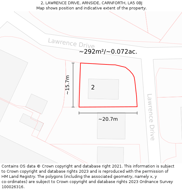 2, LAWRENCE DRIVE, ARNSIDE, CARNFORTH, LA5 0BJ: Plot and title map