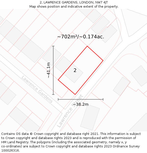 2, LAWRENCE GARDENS, LONDON, NW7 4JT: Plot and title map