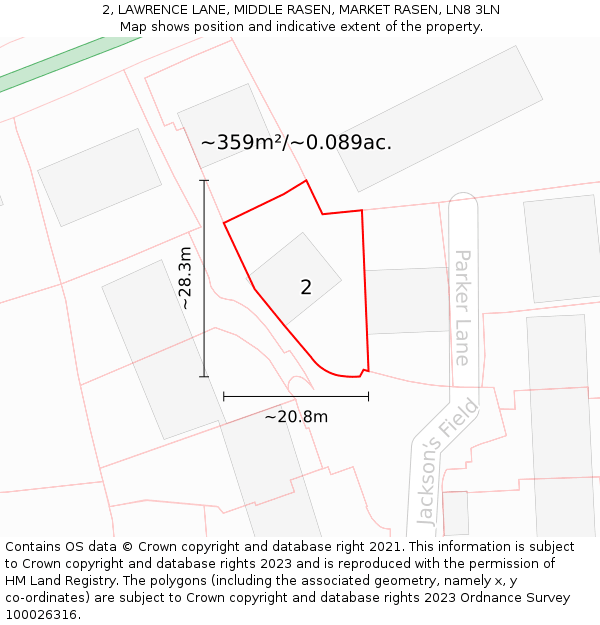 2, LAWRENCE LANE, MIDDLE RASEN, MARKET RASEN, LN8 3LN: Plot and title map