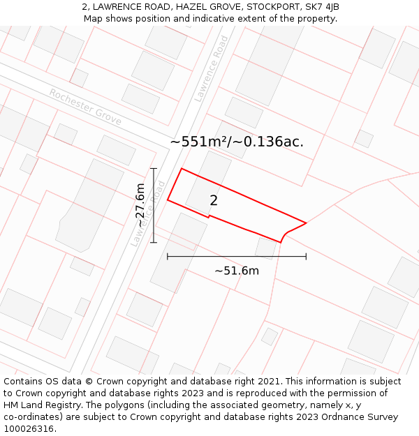 2, LAWRENCE ROAD, HAZEL GROVE, STOCKPORT, SK7 4JB: Plot and title map