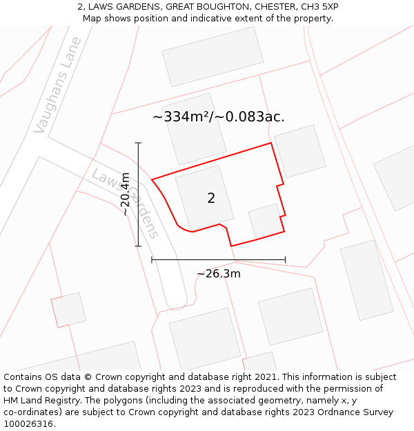 2, LAWS GARDENS, GREAT BOUGHTON, CHESTER, CH3 5XP: Plot and title map