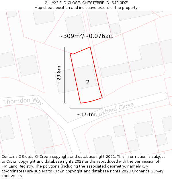 2, LAXFIELD CLOSE, CHESTERFIELD, S40 3DZ: Plot and title map
