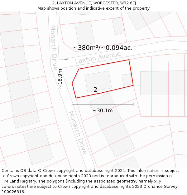 2, LAXTON AVENUE, WORCESTER, WR2 6EJ: Plot and title map