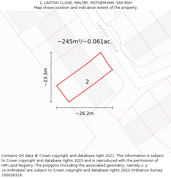 2, LAXTON CLOSE, MALTBY, ROTHERHAM, S66 8SH: Plot and title map