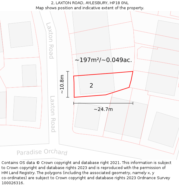 2, LAXTON ROAD, AYLESBURY, HP18 0NL: Plot and title map
