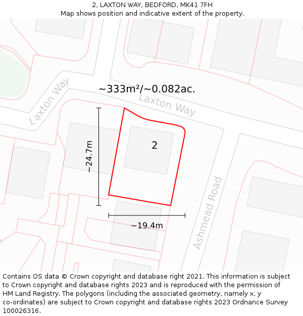 2, LAXTON WAY, BEDFORD, MK41 7FH: Plot and title map