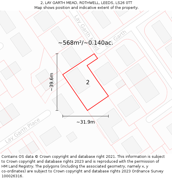 2, LAY GARTH MEAD, ROTHWELL, LEEDS, LS26 0TT: Plot and title map