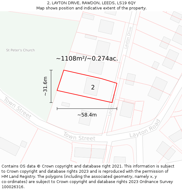 2, LAYTON DRIVE, RAWDON, LEEDS, LS19 6QY: Plot and title map