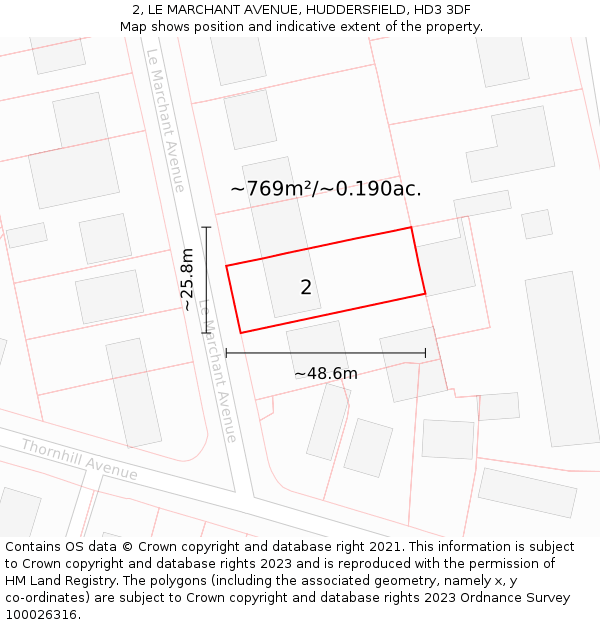 2, LE MARCHANT AVENUE, HUDDERSFIELD, HD3 3DF: Plot and title map
