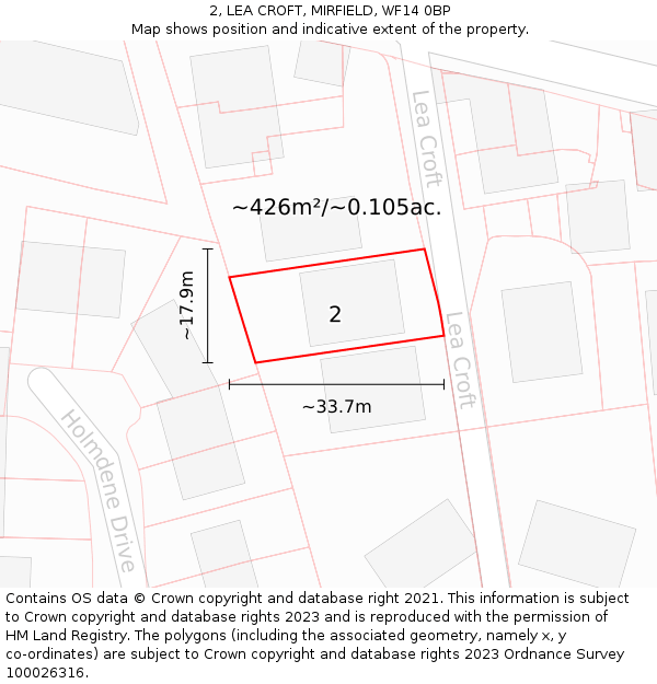 2, LEA CROFT, MIRFIELD, WF14 0BP: Plot and title map
