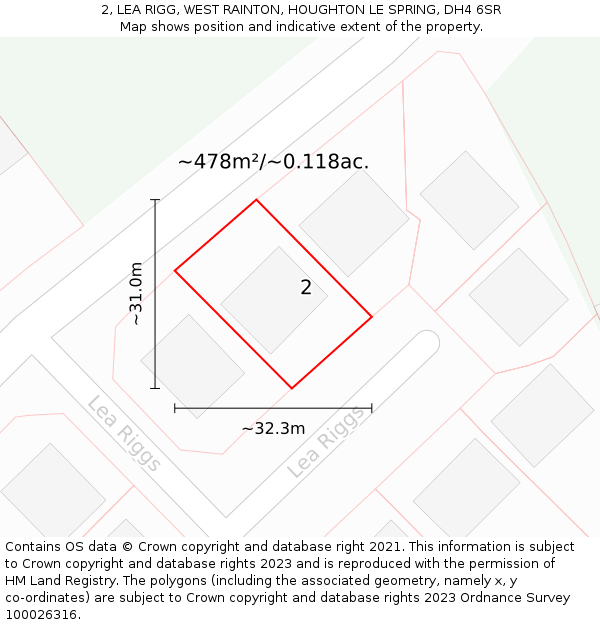 2, LEA RIGG, WEST RAINTON, HOUGHTON LE SPRING, DH4 6SR: Plot and title map