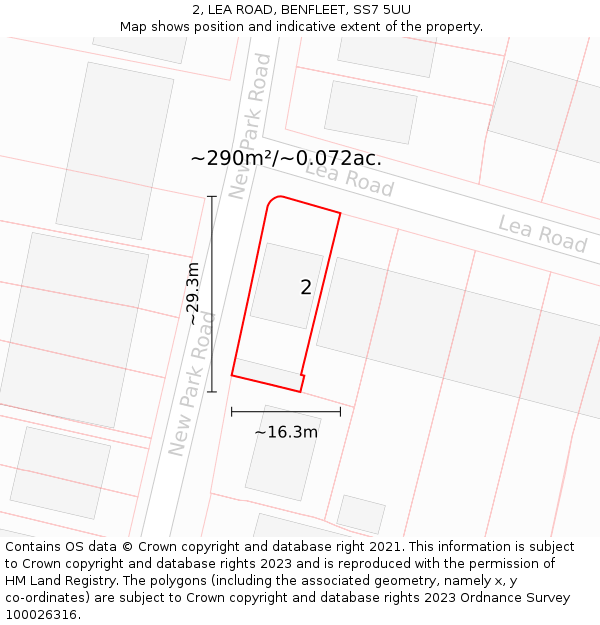 2, LEA ROAD, BENFLEET, SS7 5UU: Plot and title map