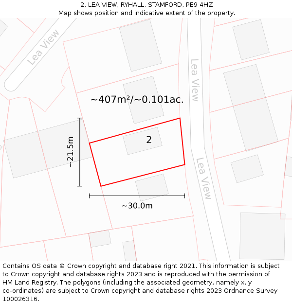 2, LEA VIEW, RYHALL, STAMFORD, PE9 4HZ: Plot and title map