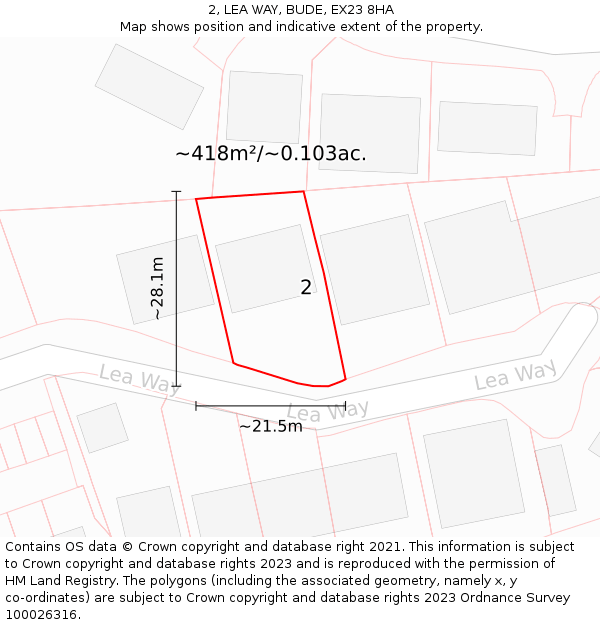 2, LEA WAY, BUDE, EX23 8HA: Plot and title map