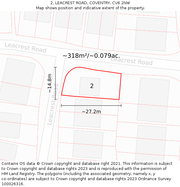 2, LEACREST ROAD, COVENTRY, CV6 2NW: Plot and title map