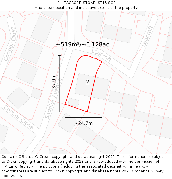 2, LEACROFT, STONE, ST15 8GF: Plot and title map