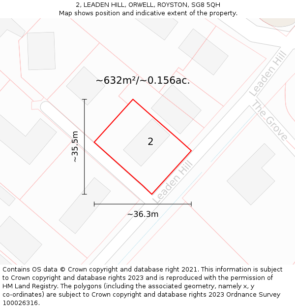2, LEADEN HILL, ORWELL, ROYSTON, SG8 5QH: Plot and title map