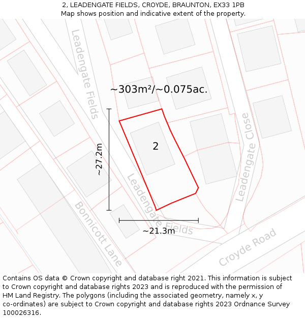 2, LEADENGATE FIELDS, CROYDE, BRAUNTON, EX33 1PB: Plot and title map