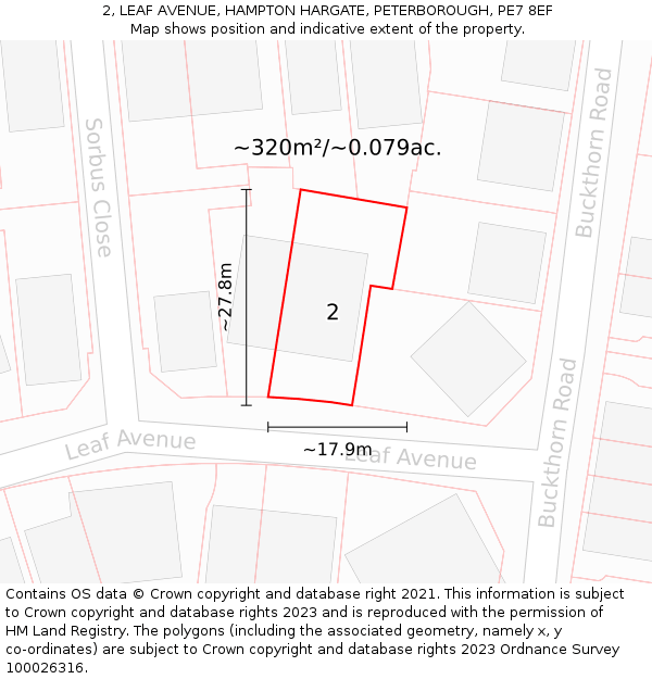 2, LEAF AVENUE, HAMPTON HARGATE, PETERBOROUGH, PE7 8EF: Plot and title map