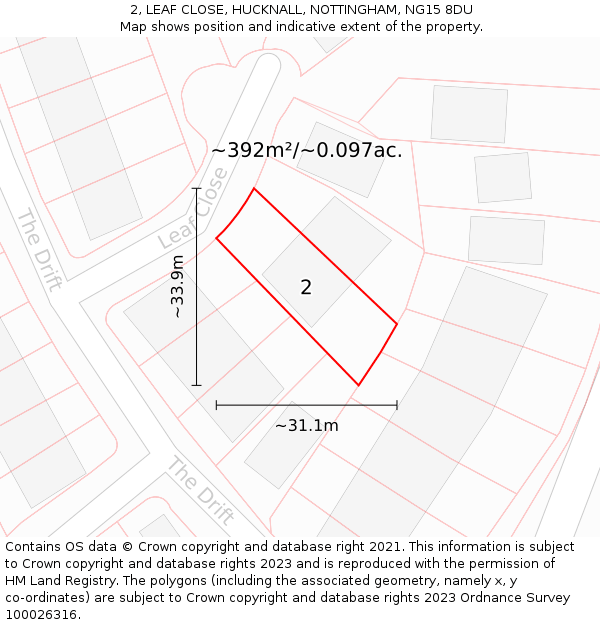 2, LEAF CLOSE, HUCKNALL, NOTTINGHAM, NG15 8DU: Plot and title map