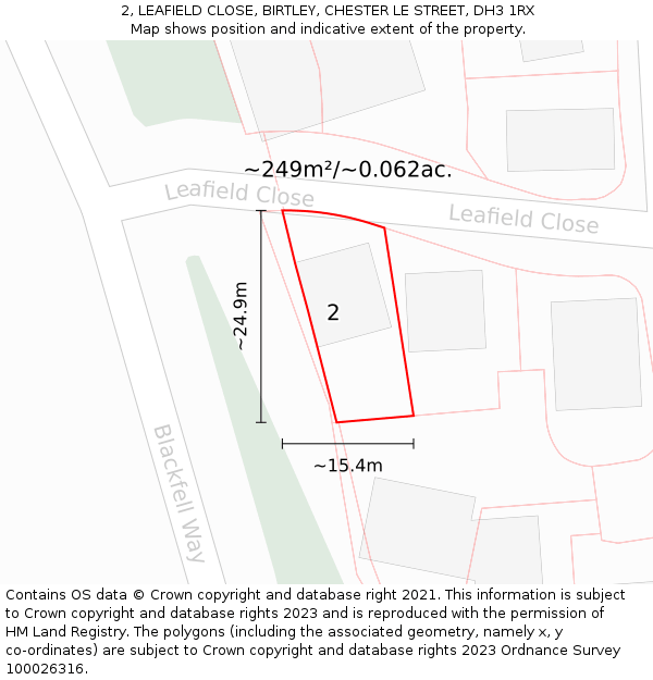 2, LEAFIELD CLOSE, BIRTLEY, CHESTER LE STREET, DH3 1RX: Plot and title map