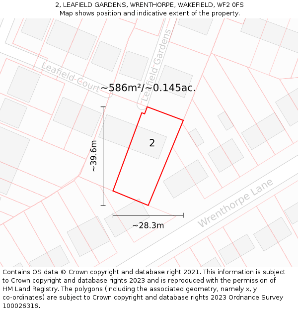 2, LEAFIELD GARDENS, WRENTHORPE, WAKEFIELD, WF2 0FS: Plot and title map