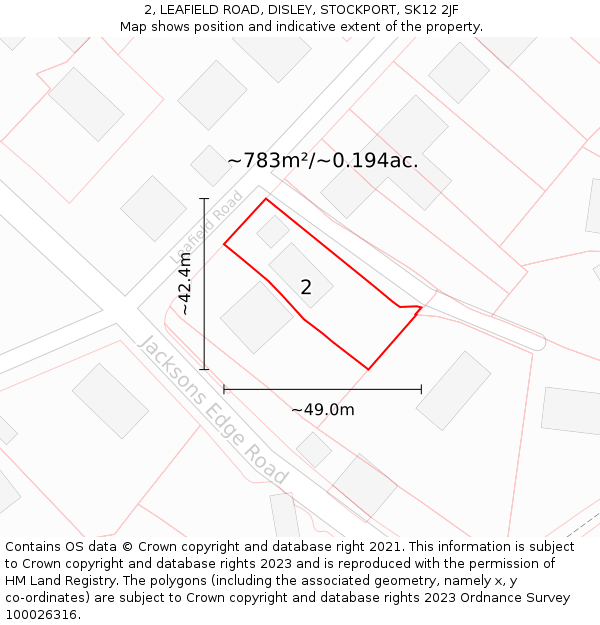 2, LEAFIELD ROAD, DISLEY, STOCKPORT, SK12 2JF: Plot and title map