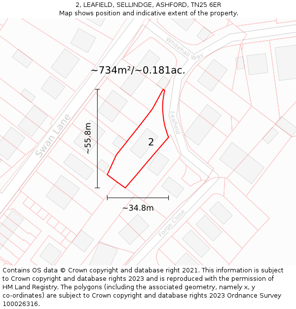 2, LEAFIELD, SELLINDGE, ASHFORD, TN25 6ER: Plot and title map