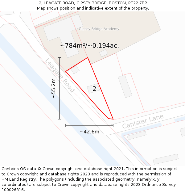 2, LEAGATE ROAD, GIPSEY BRIDGE, BOSTON, PE22 7BP: Plot and title map