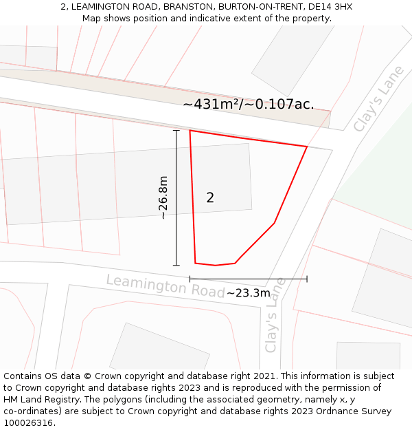 2, LEAMINGTON ROAD, BRANSTON, BURTON-ON-TRENT, DE14 3HX: Plot and title map