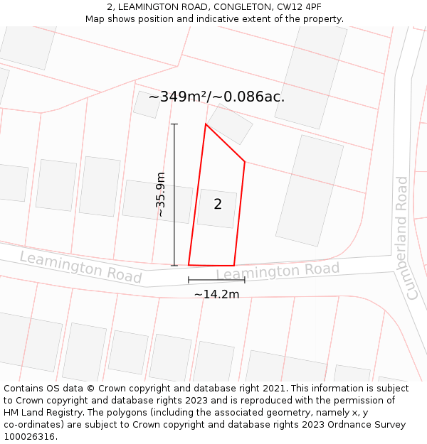 2, LEAMINGTON ROAD, CONGLETON, CW12 4PF: Plot and title map