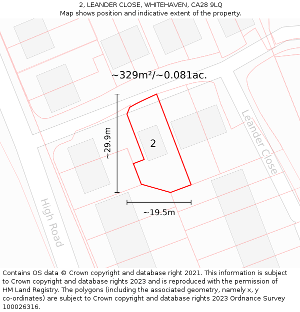 2, LEANDER CLOSE, WHITEHAVEN, CA28 9LQ: Plot and title map