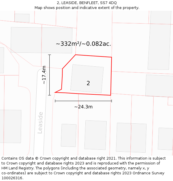 2, LEASIDE, BENFLEET, SS7 4DQ: Plot and title map