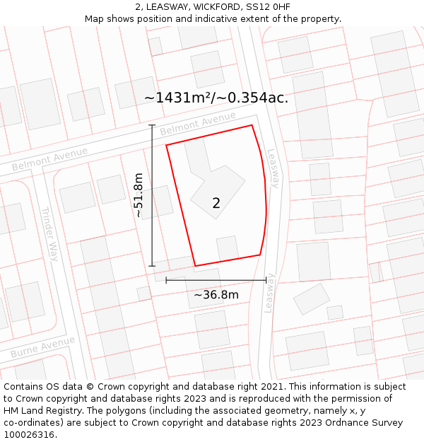2, LEASWAY, WICKFORD, SS12 0HF: Plot and title map