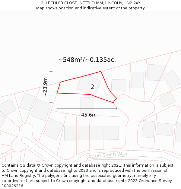 2, LECHLER CLOSE, NETTLEHAM, LINCOLN, LN2 2XY: Plot and title map