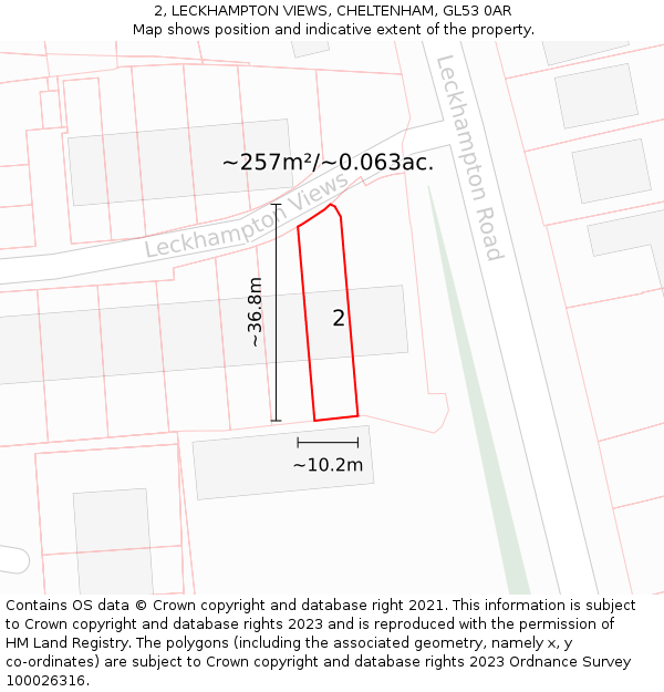 2, LECKHAMPTON VIEWS, CHELTENHAM, GL53 0AR: Plot and title map
