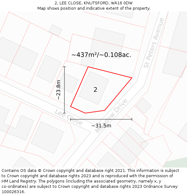 2, LEE CLOSE, KNUTSFORD, WA16 0DW: Plot and title map