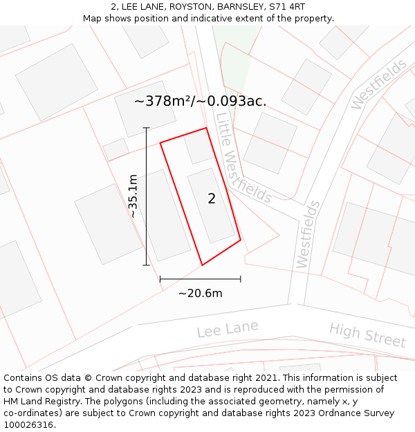 2, LEE LANE, ROYSTON, BARNSLEY, S71 4RT: Plot and title map